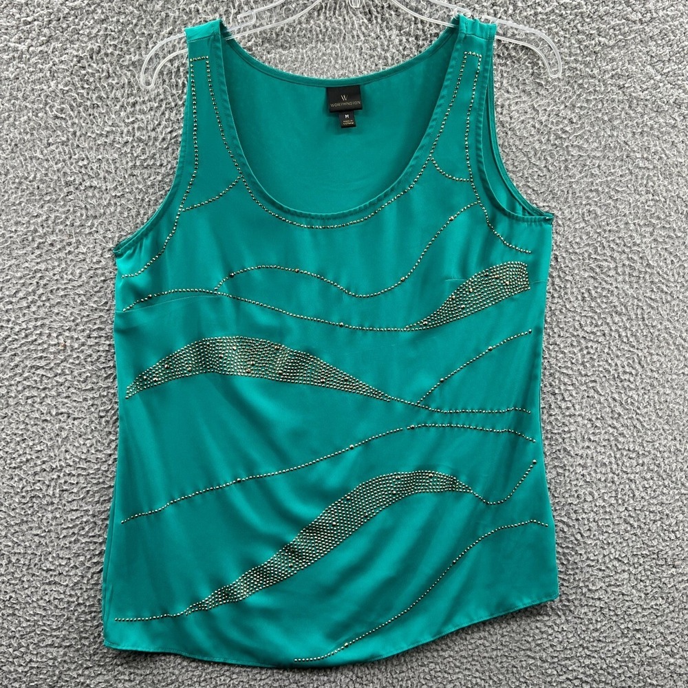 Women Minimalist Tank Top M  Embellished Rhinestone Career Office Casual Stretch